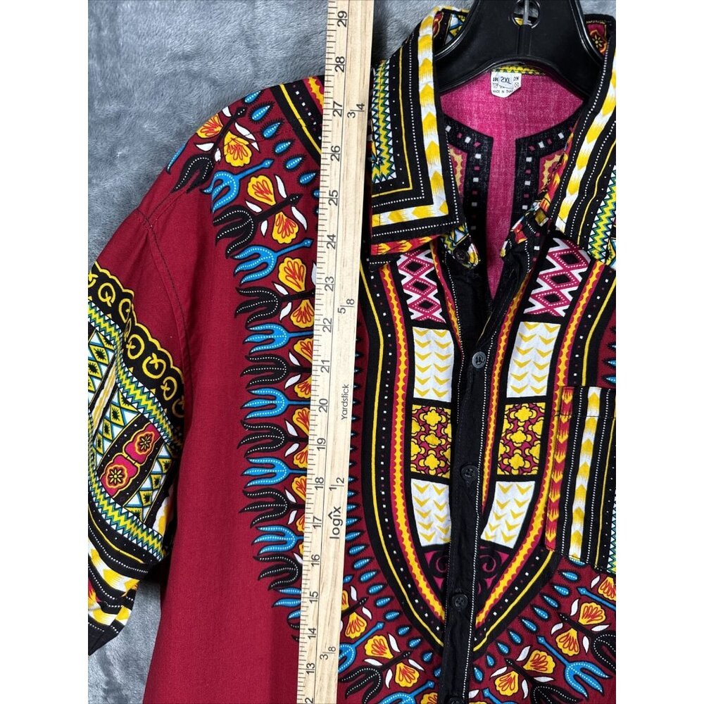 African Fabrics Floral Red Yellow Blue Indigo Stylish Top Blouse Women 2 X-Large - Picture 9 of 15